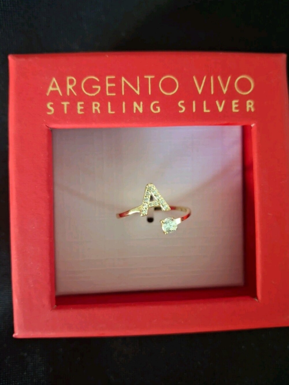 Argento Vivo Sterling Silver 'A' Initial Ring in Gold with Clear Stone